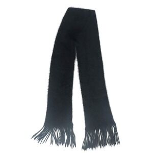 Black Angora Rabbit Hair Blend Fuzzy Fringe Scarf